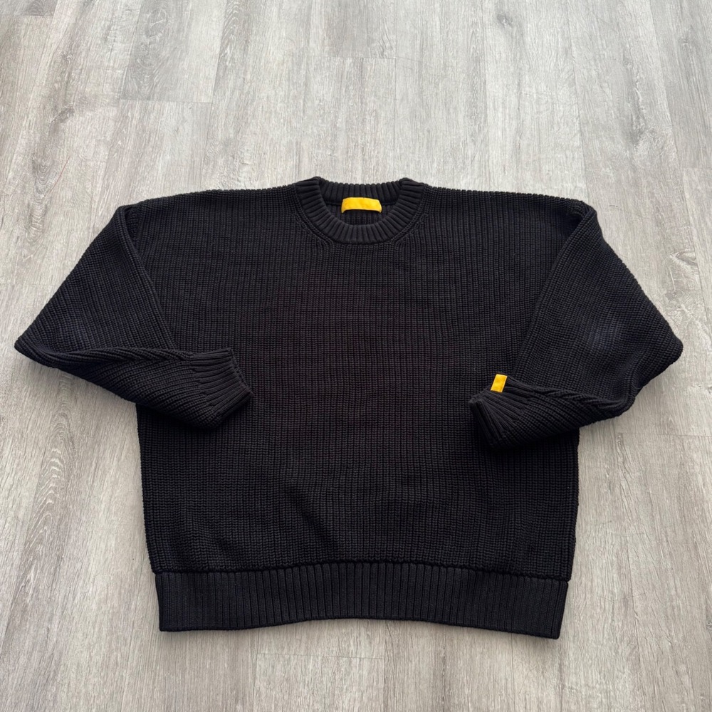 Yellow Label Co Mens Black Cotton Knit Crewneck Sweater Made in Portugal Medium